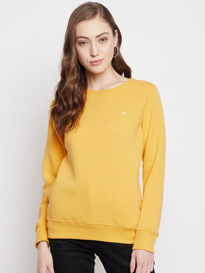 Yellow Round Neck Sweatshirt - Women Sweatshirts