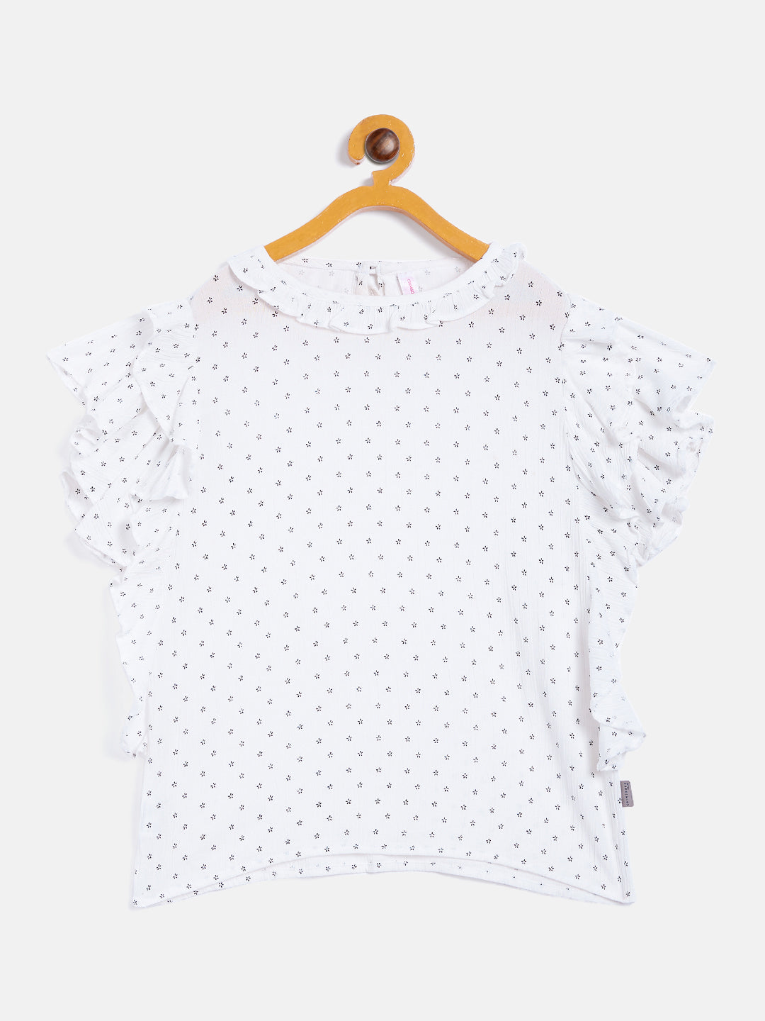 White Printed Flared SleeveTop - Girls Tops