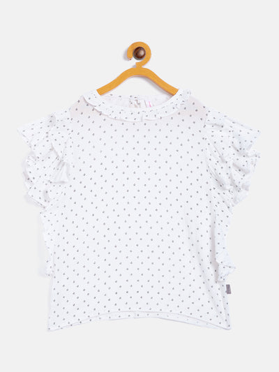 White Printed Flared SleeveTop - Girls Tops