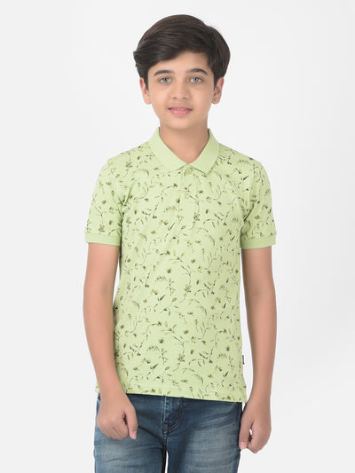 Green Floral Printed Polo T-shirt - Boys T-Shirts