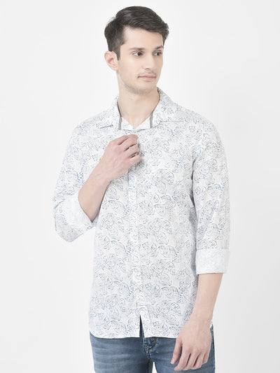  White Leaf-Print Shirt