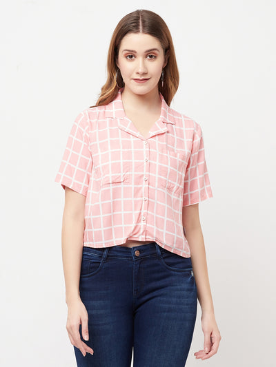 Pink Graph Checked Cropped Top - Women Tops