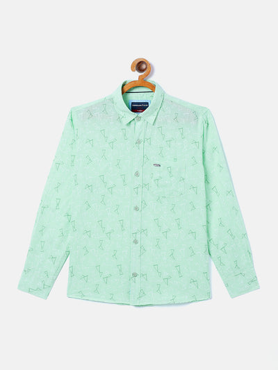 Mint Green Printed Linen Casual Shirt - Boys Shirts