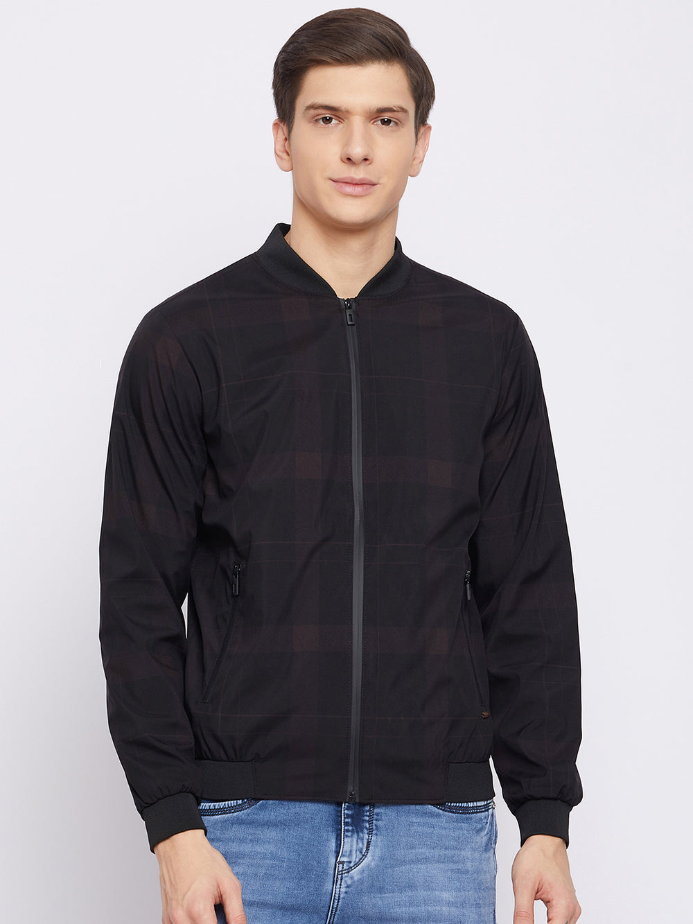 Black Checked Varsity Jacket - Men Jacket