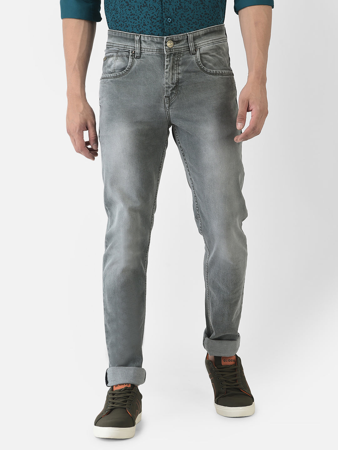  Grey Jeans with Light Wash Effect 