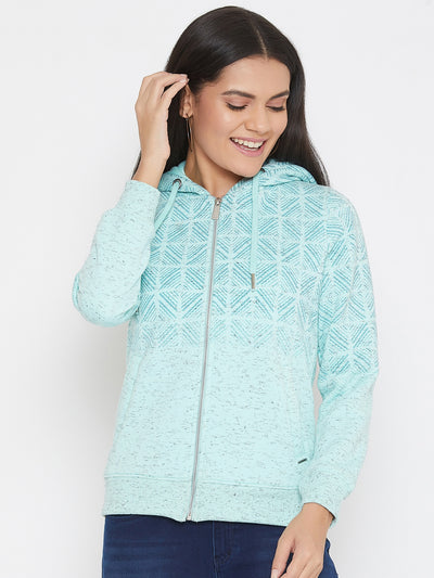 Green Printed Hooded Sweatshirt - Women Sweatshirts