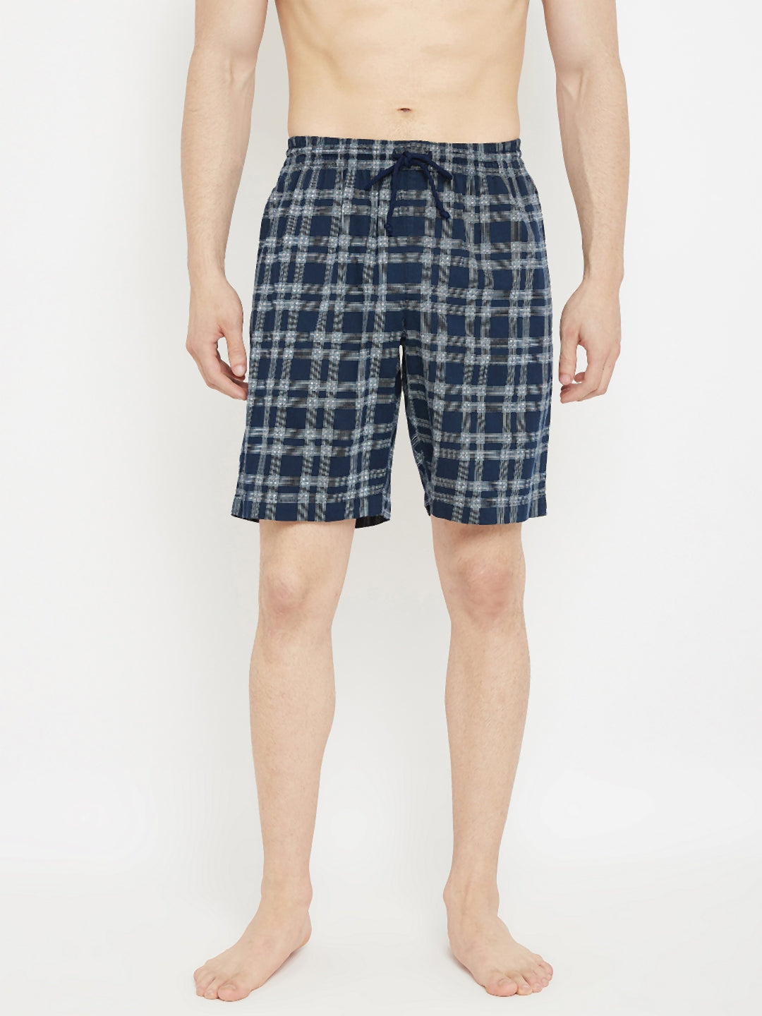 Navy Blue Checked Lounge Shorts - Men Lounge Shorts