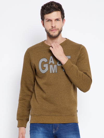 Mustard Printed Round Neck Sweatshirt - Men Sweatshirts