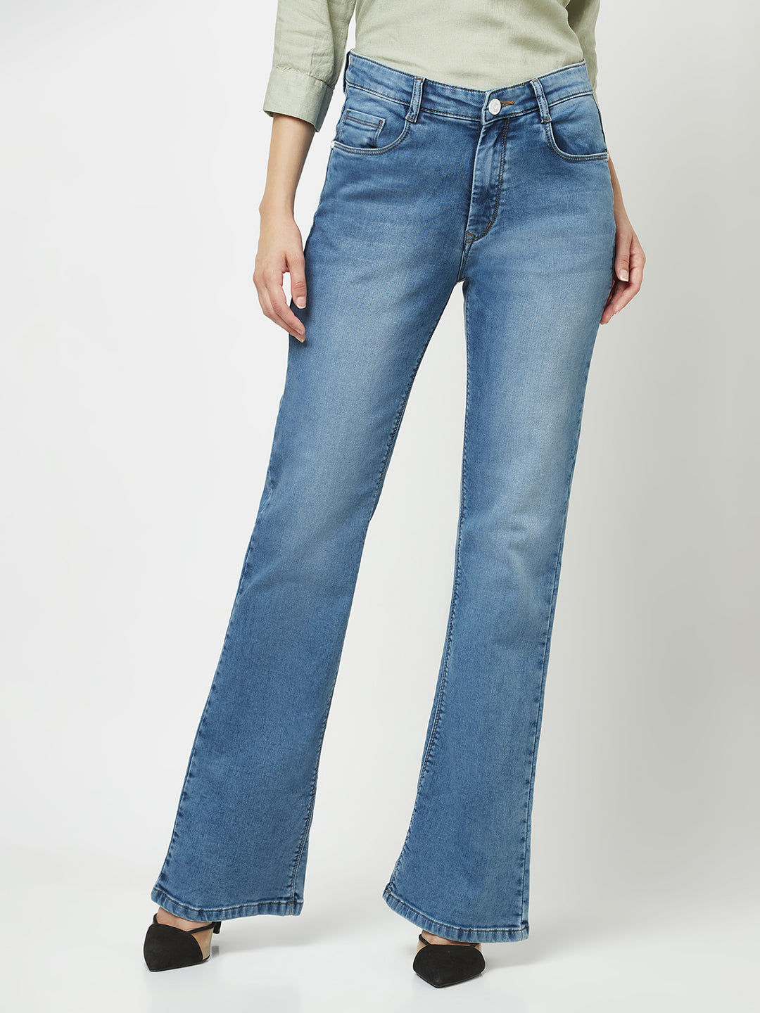  Blue Light-Wash Boot-Cut Jeans