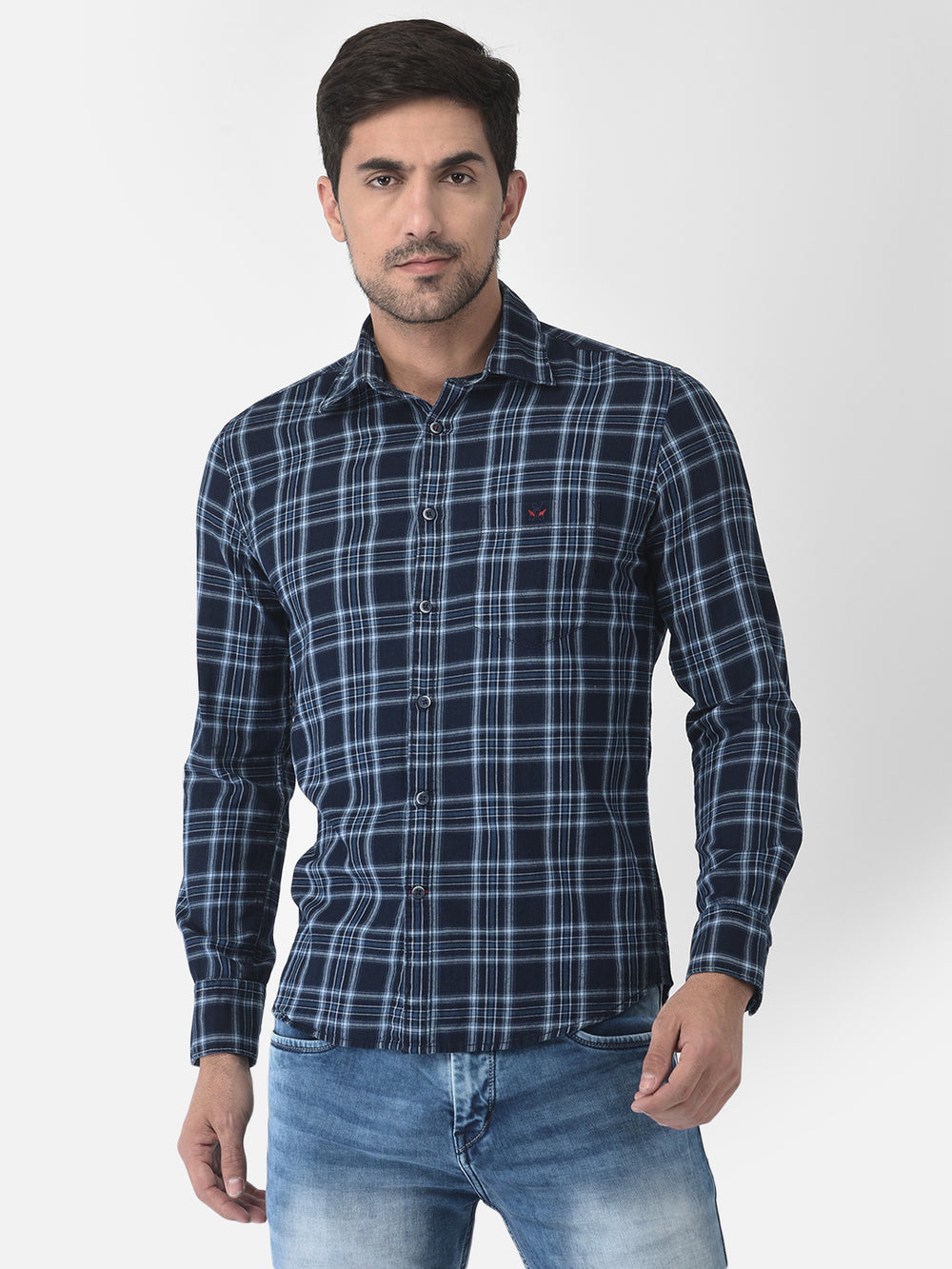 Navy Blue Tartan Checked Shirt - Men Shirts
