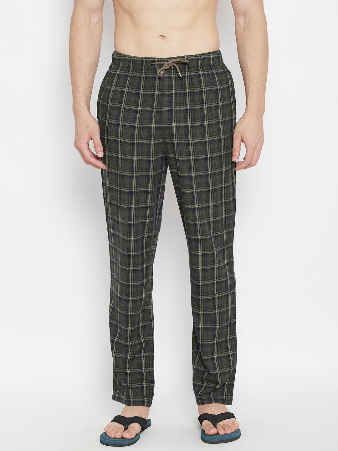 Green Checked Smart Fit Lounge Pants - Men Lounge Pants