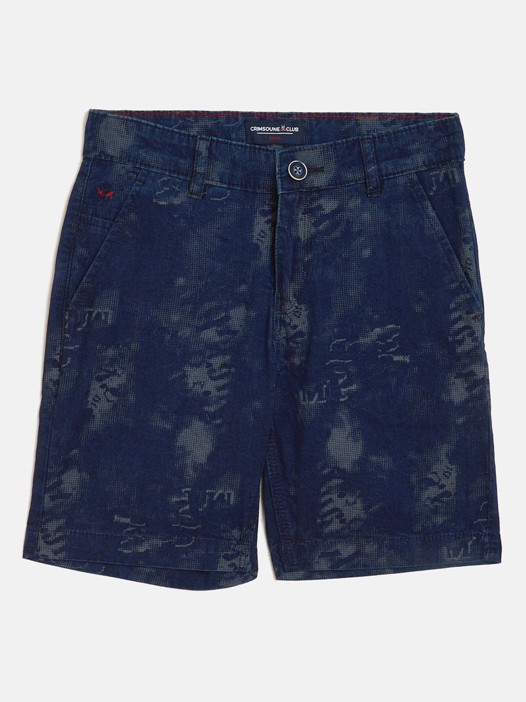 Navy Blue Printed Slim Fit Shorts - Boys Shorts