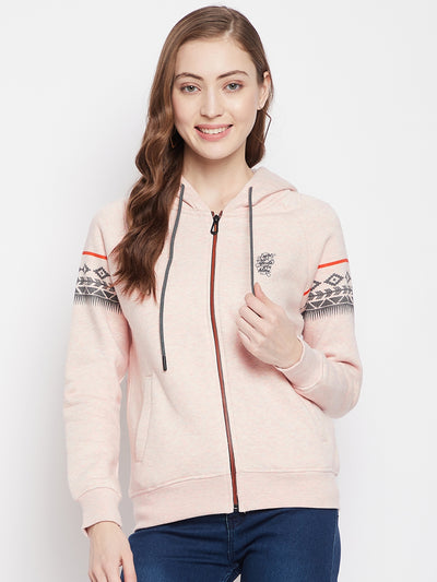 Peach Printed Hooded Sweatshirt - Women Sweatshirts