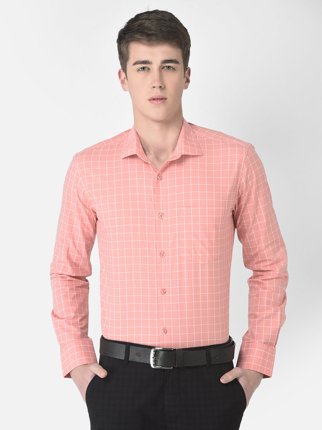  Peach Graph Checked Shirt