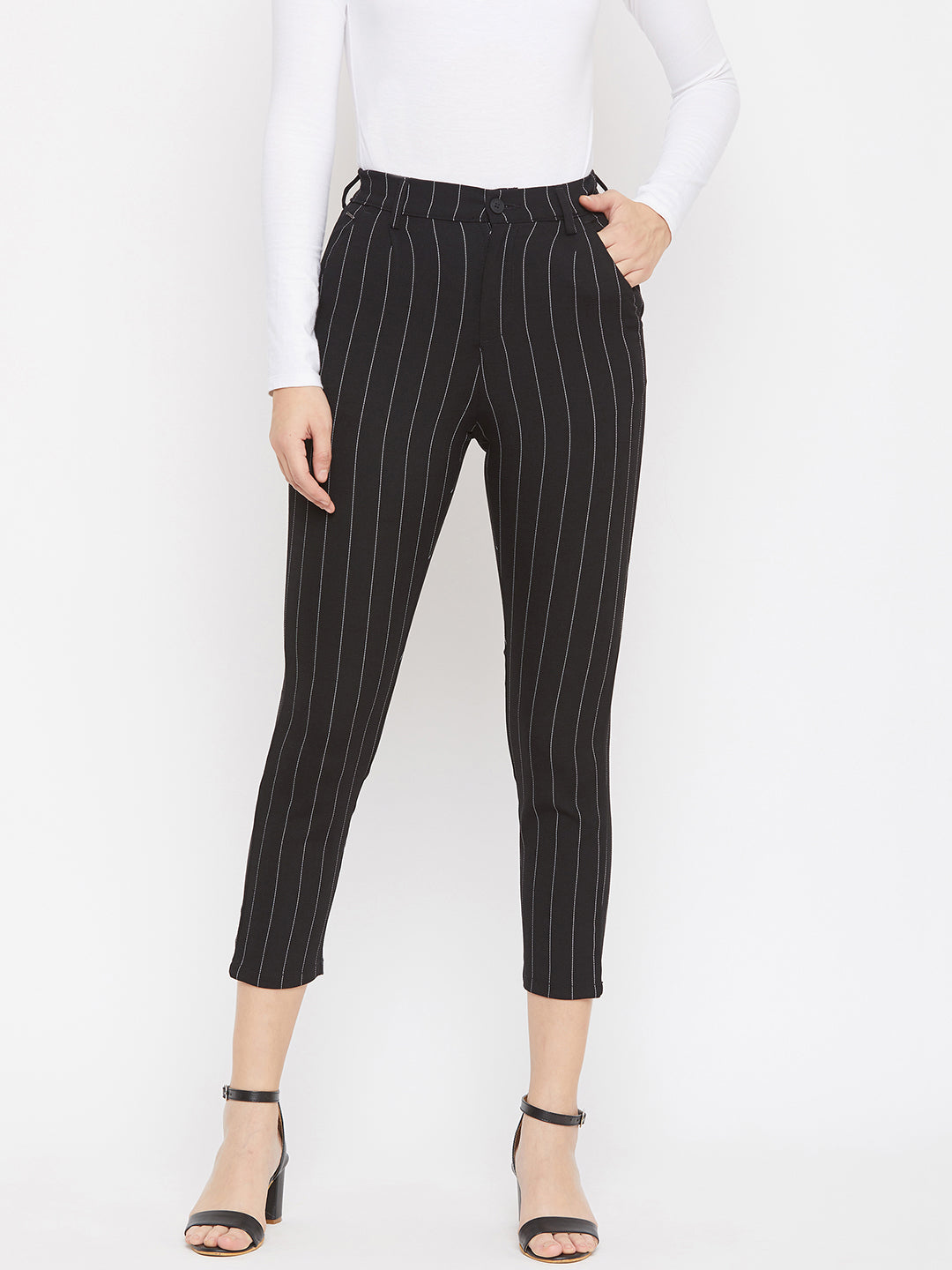 Black Pinstriped Trousers - Women Trousers