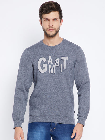 Blue Printed Round Neck Sweatshirt - Men Sweatshirts