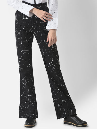 Black Wide-Fit Constellation Trousers-Women Trousers-Crimsoune Club
