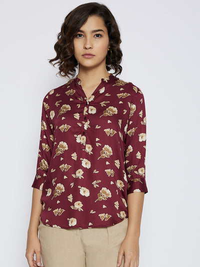 Maroon Floral Printed Top - Women Tops