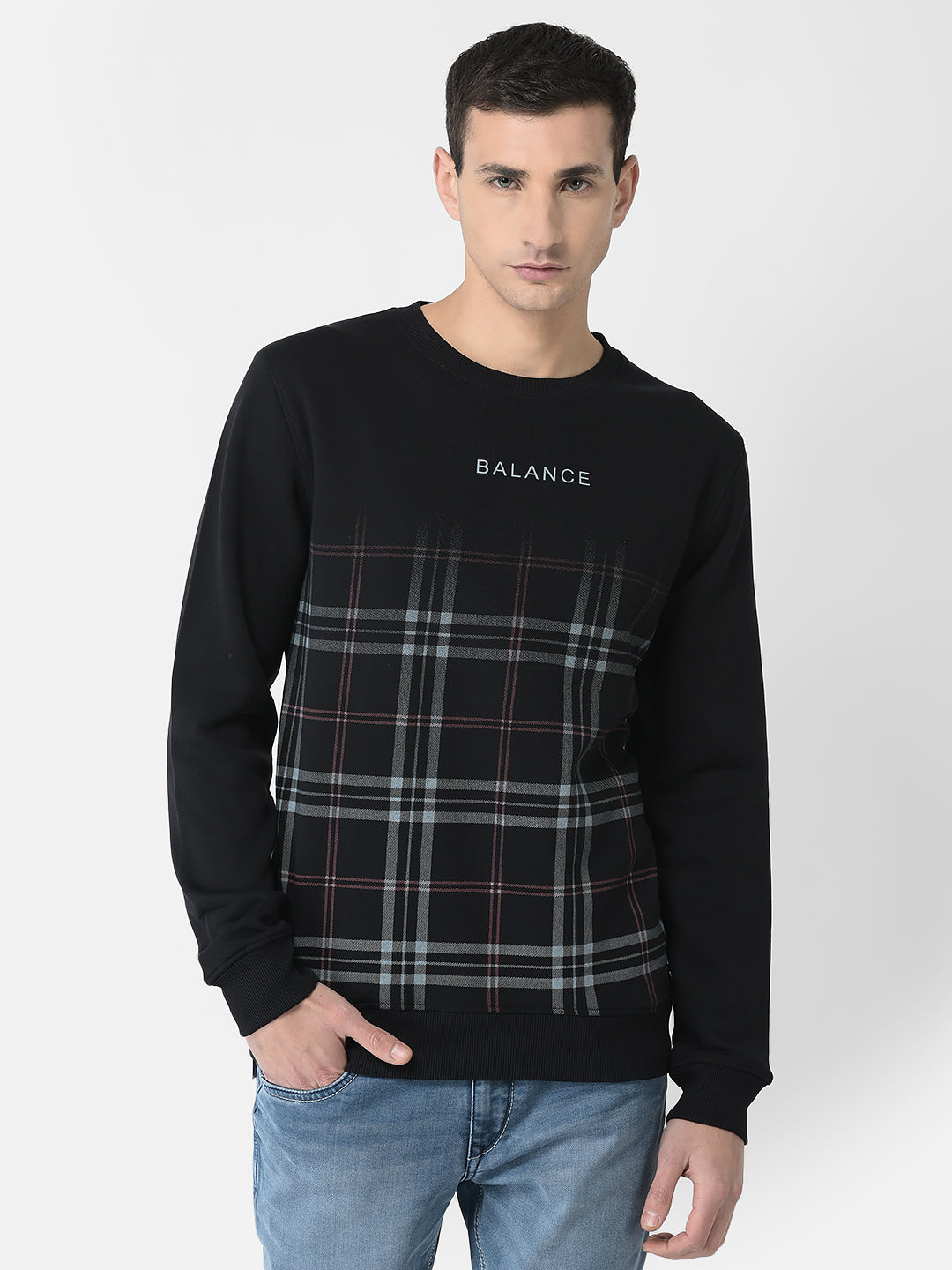  Navy Blue Balance Checked Sweatshirt