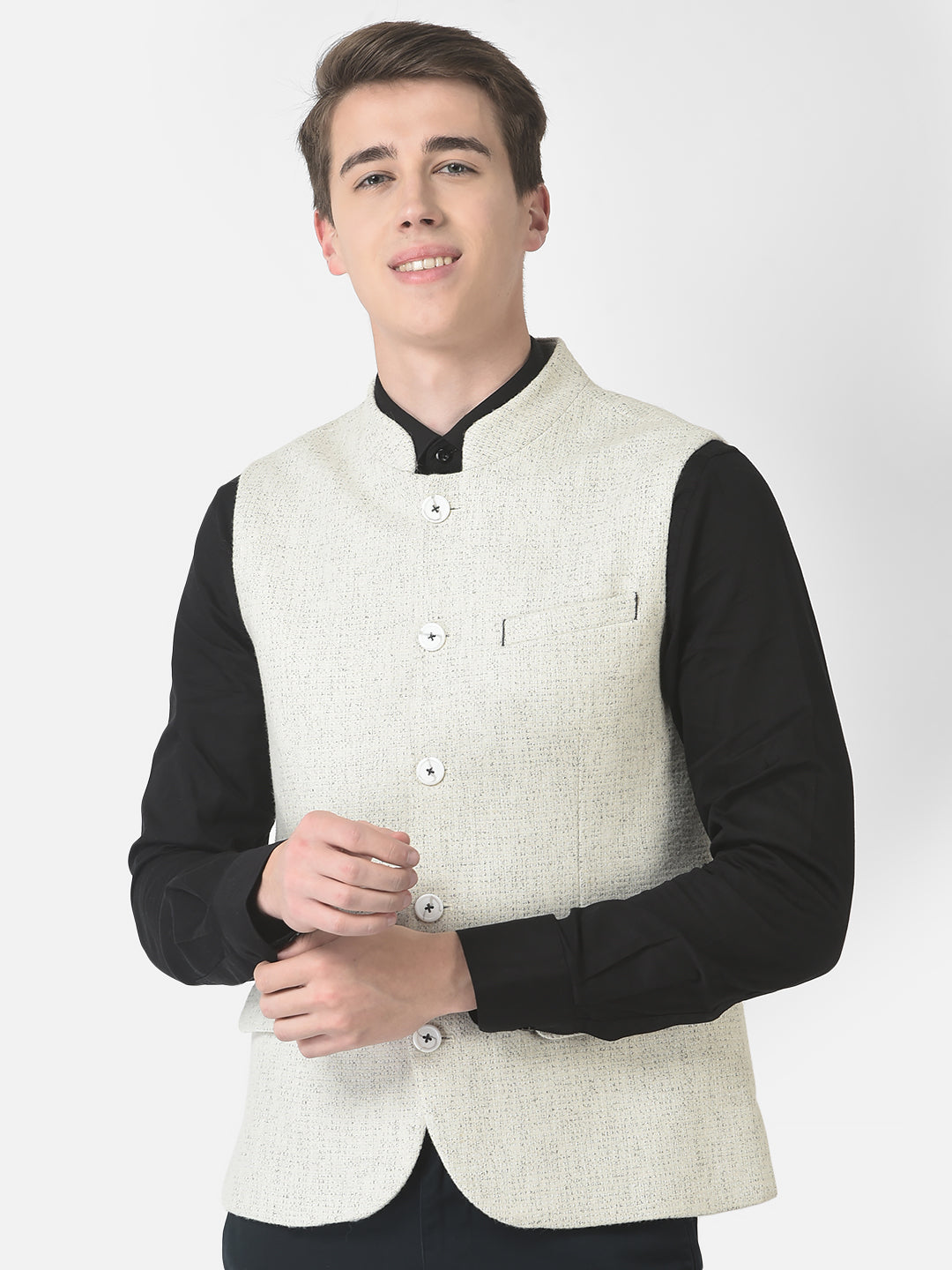  White Textured Waistcoat