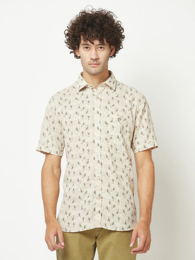 Beige Short-Sleeved Floral Shirt