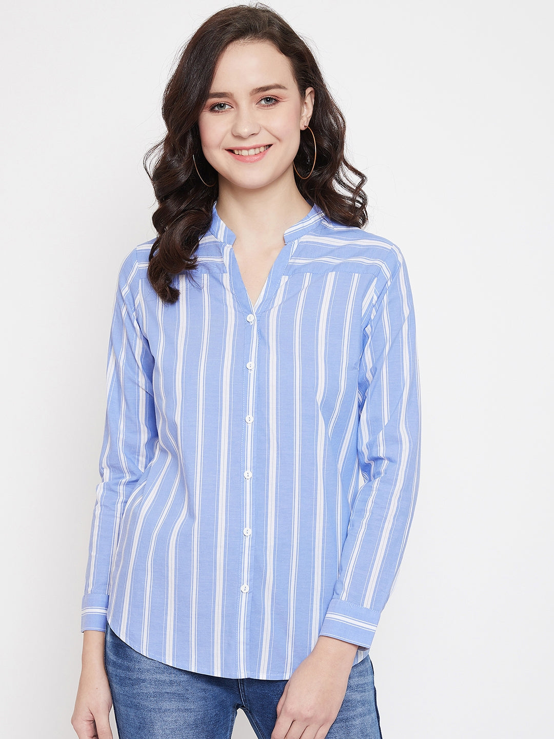 Striped Slim Fit V neck Casual Shirt - Women Shirts