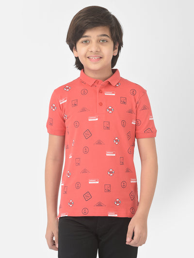 Pink Printed Polo T-shirt - Boys T-Shirts