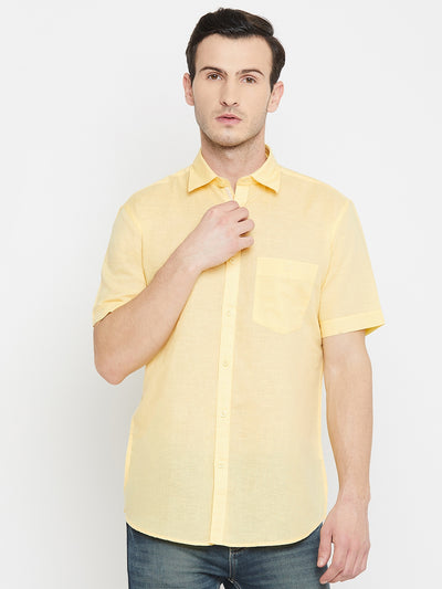 yellow Cotton Linen Shirt - Men Shirts