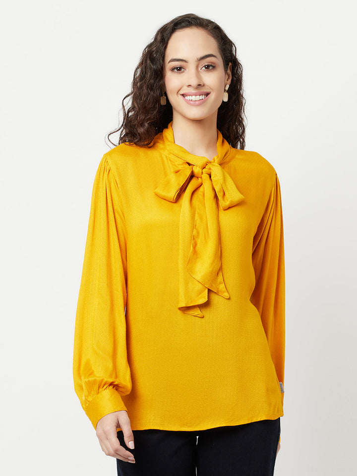 Mustard Tie-Up Detail Top-Women Tops-Crimsoune Club