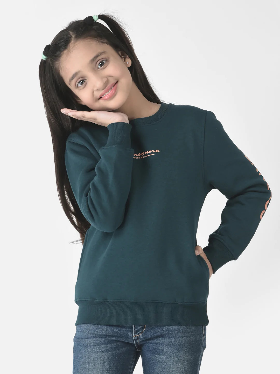  Deep Green Brand-Typography Sweatshirt