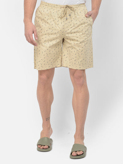 Beige Floral Print Lounge Shorts - Men Lounge Shorts