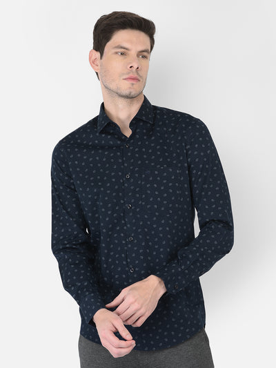 Navy Blue Floral Printed Shirt - Men Shirts