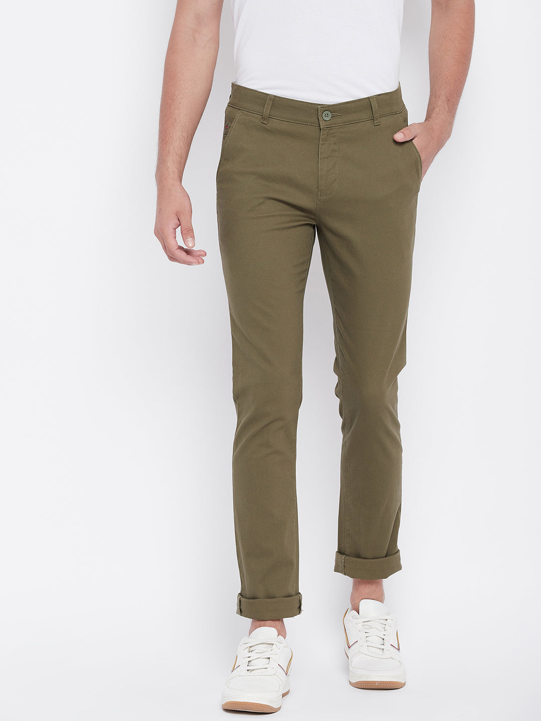 Beige Slim Fit Trousers - Men Trousers