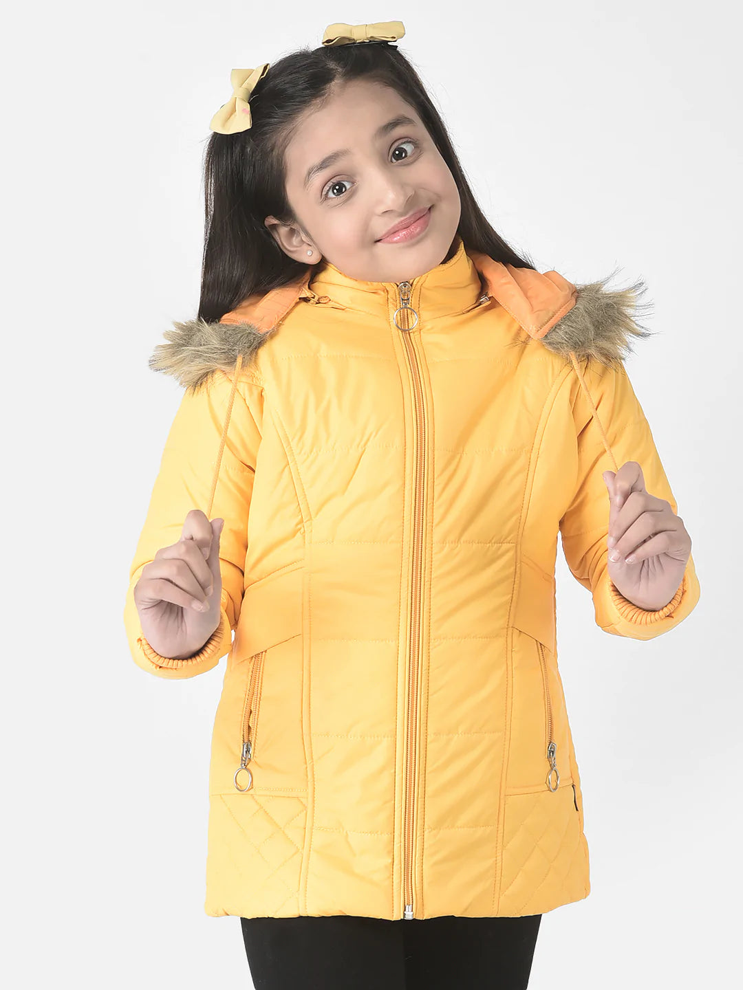  Mustard Fur Detailed Padded Jacket