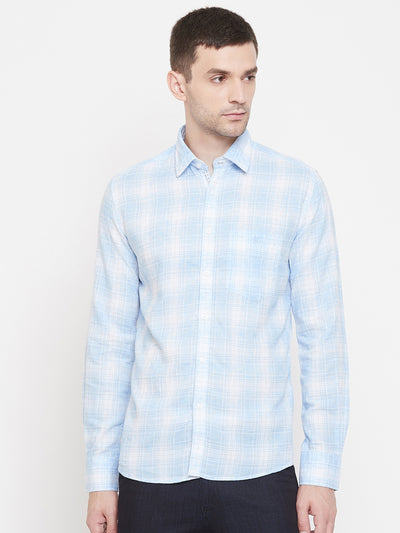 Blue Checked Spread Collar Slim Fit Shirt - Men Shirts