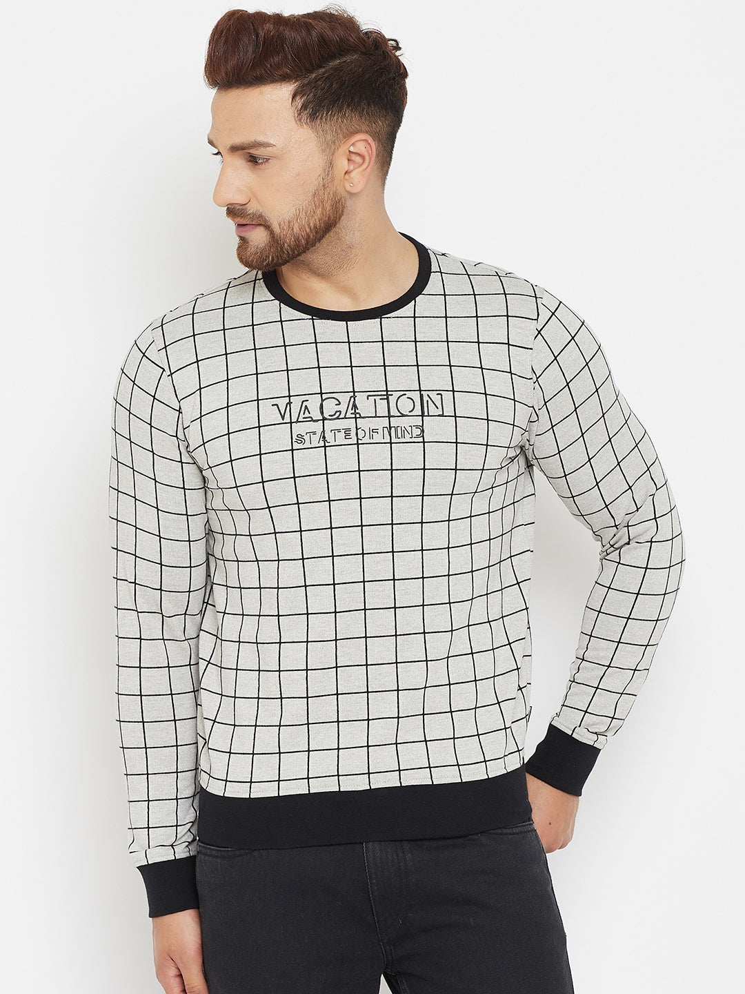 Grey Checked Sweatshirt - Men Sweatshirts