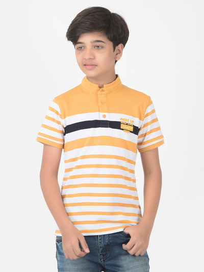 Yellow Striped High Neck T-shirt - Boys T-Shirts