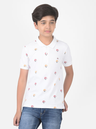 White Printed Polo T-shirt - Boys T-Shirts