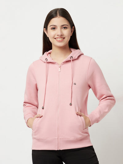 Pink Zipper Sweatshirt-Women Sweatshirts-Crimsoune Club