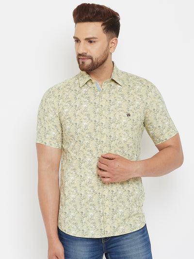 Beige Printed Floral Shirt - Men Shirts