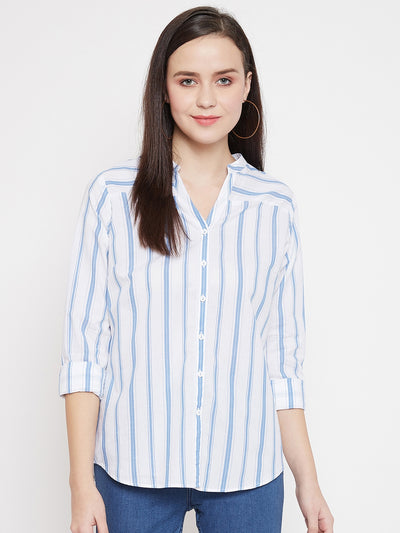 Striped Slim Fit V neck Casual Shirt - Women Shirts