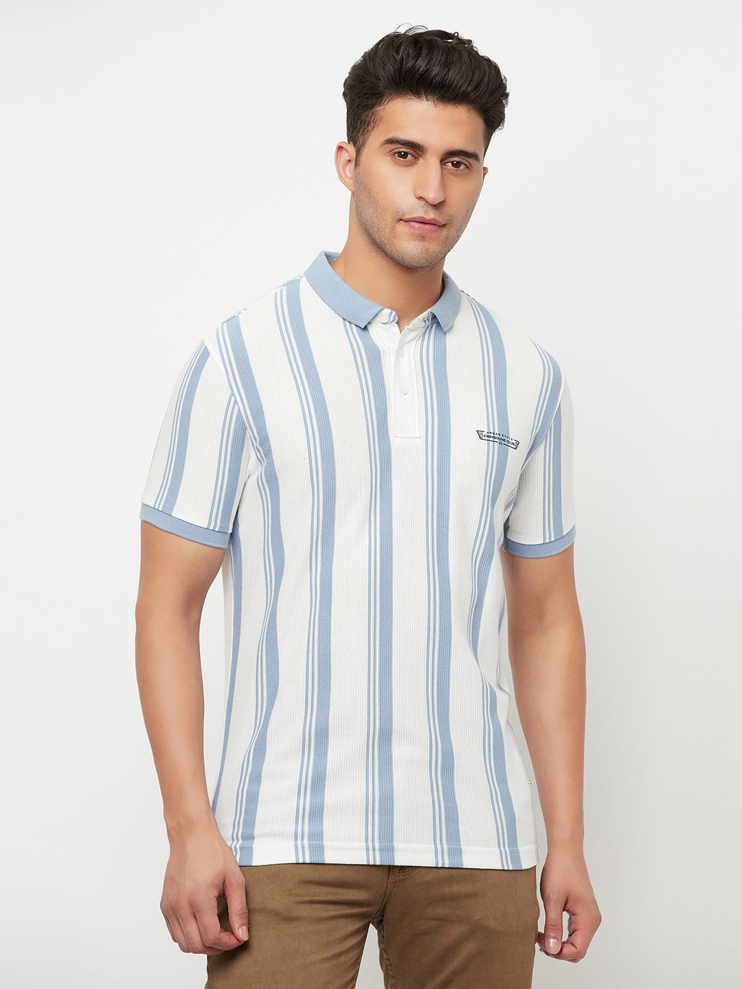 White Striped Polo T-Shirt - Men T-Shirts