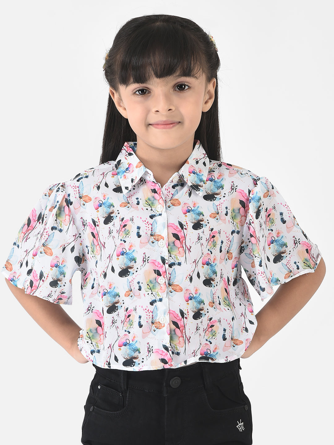 Floral Top with Flared Sleeves