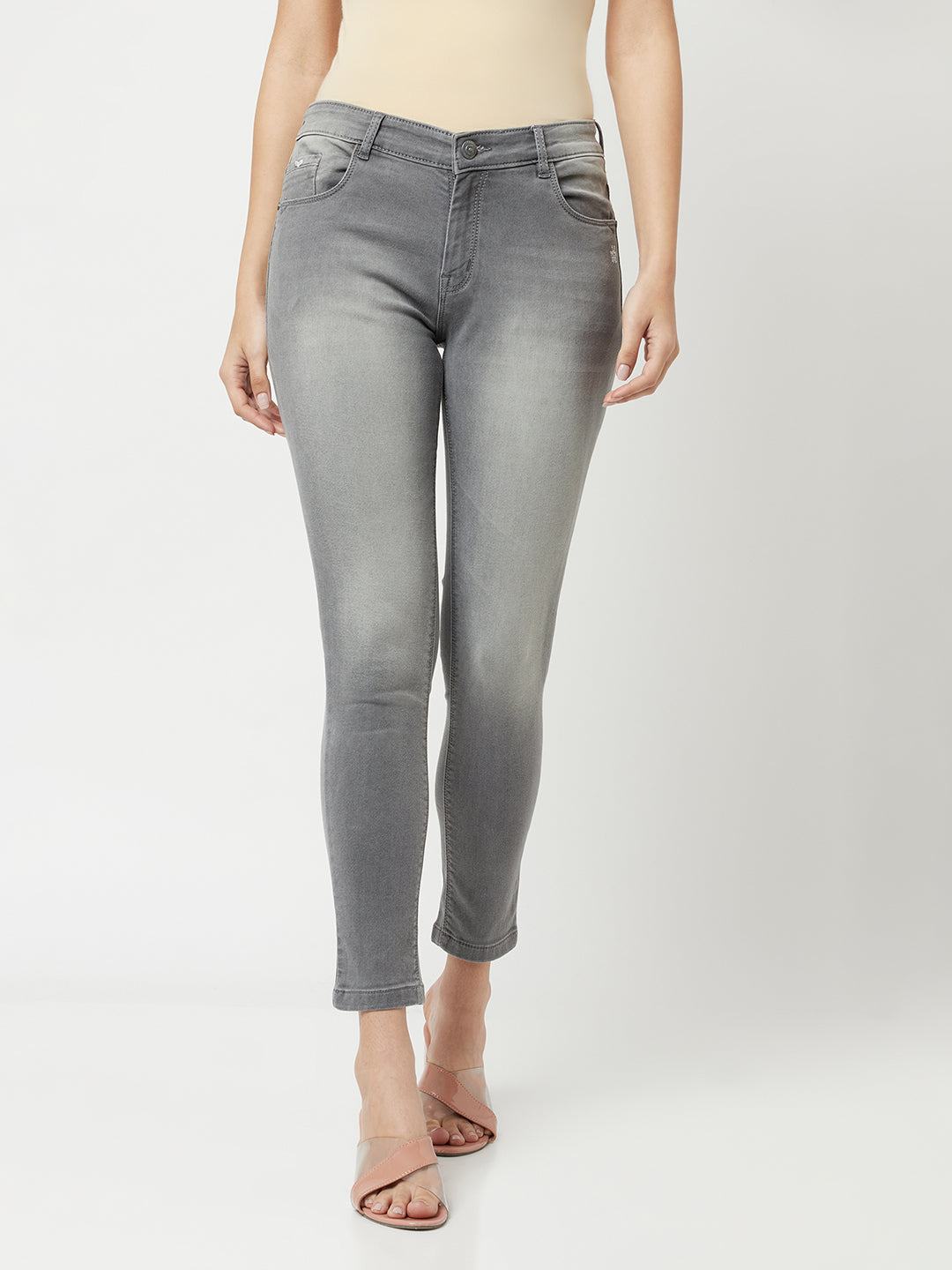 Light Grey Faded Jeans-Women Jeans-Crimsoune Club