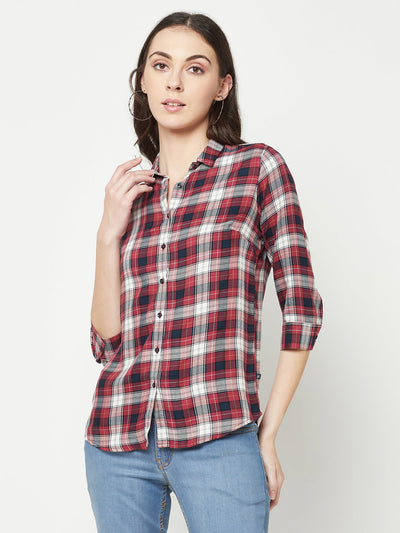  Maroon Checked Casual Shirt