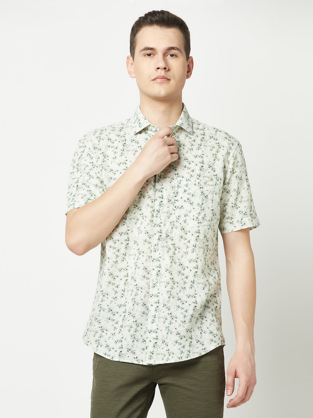  Short-Sleeved Sea Green Floral Shirt