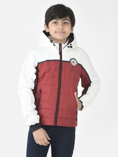  Red Colour-Blocked Hooded Jacket