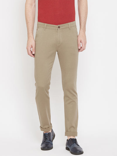 Brown Checked Slim Fit Trousers - Men Trousers