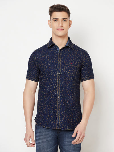 Navy Blue Floral Shirt - Men Shirts