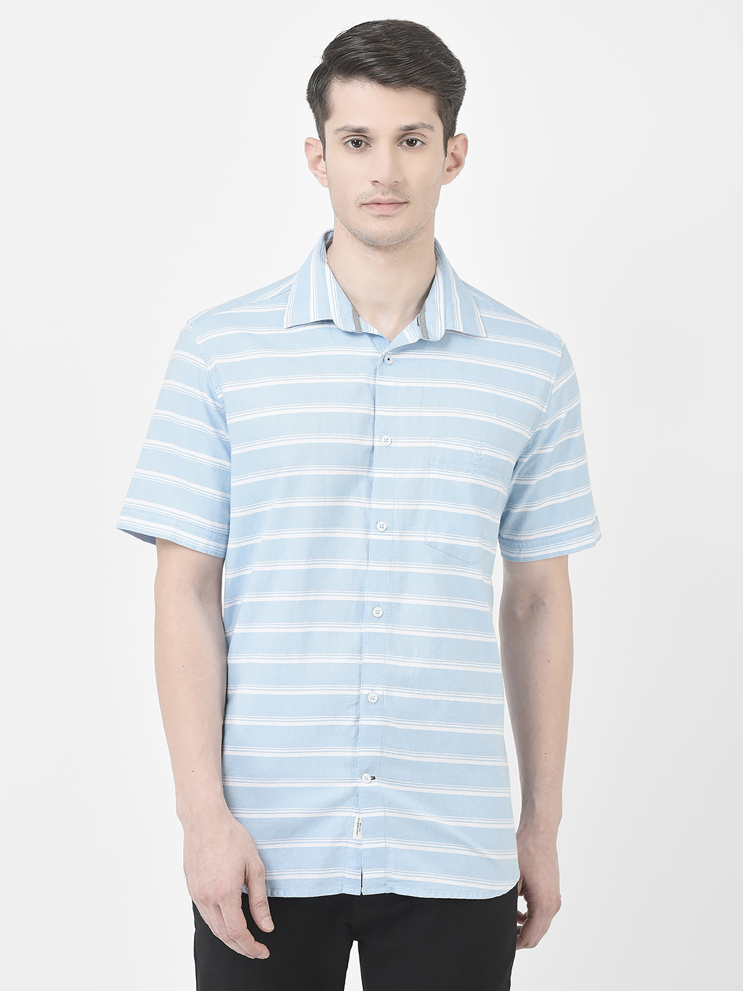 Sky Blue Horizontal Stripe Shirt-Men Shirts-Crimsoune Club